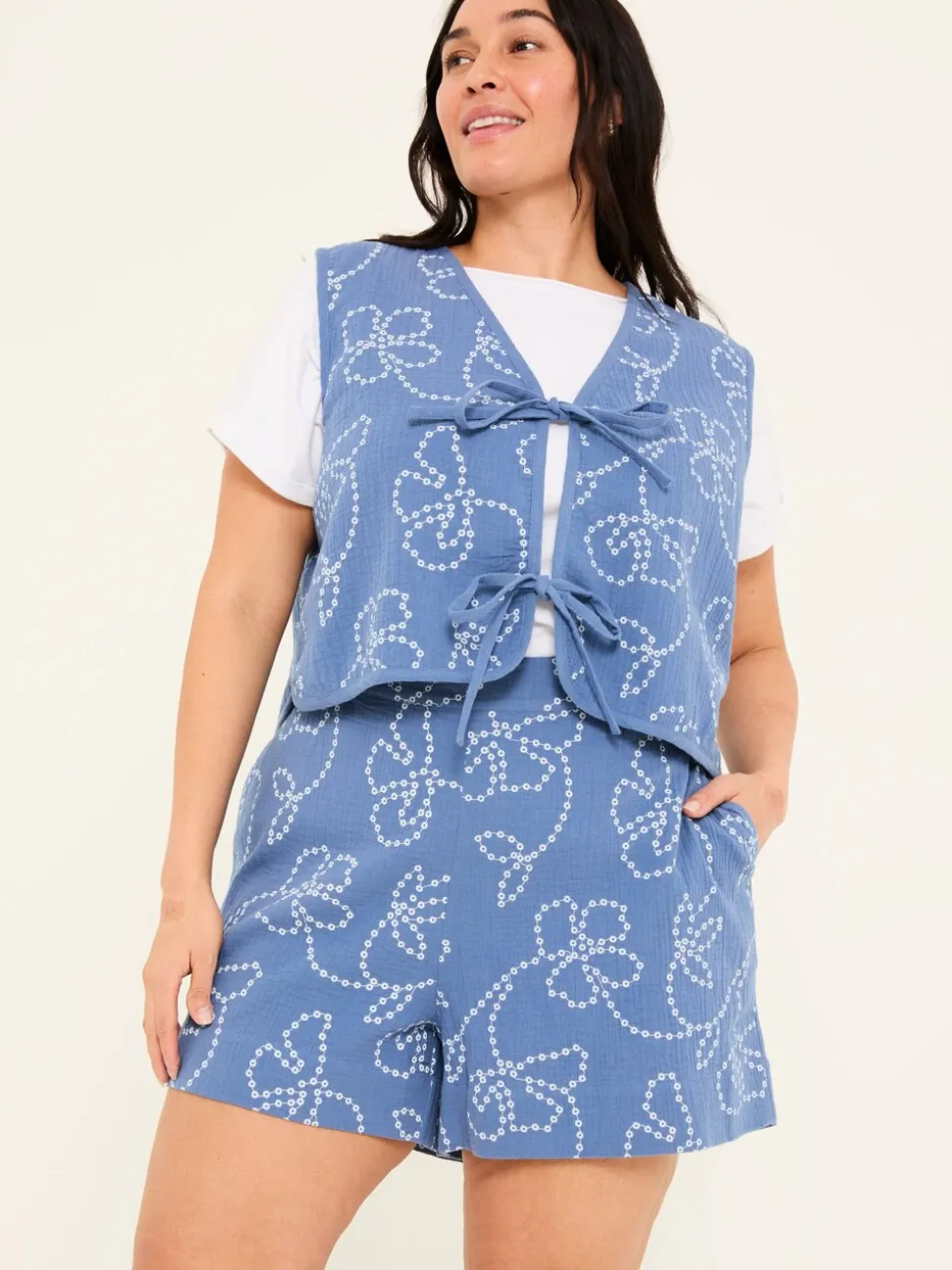 Rosie Chambray Blue Printed Shorts