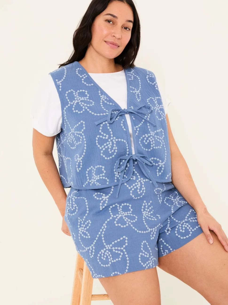 Rosie Chambray Blue Printed Shorts