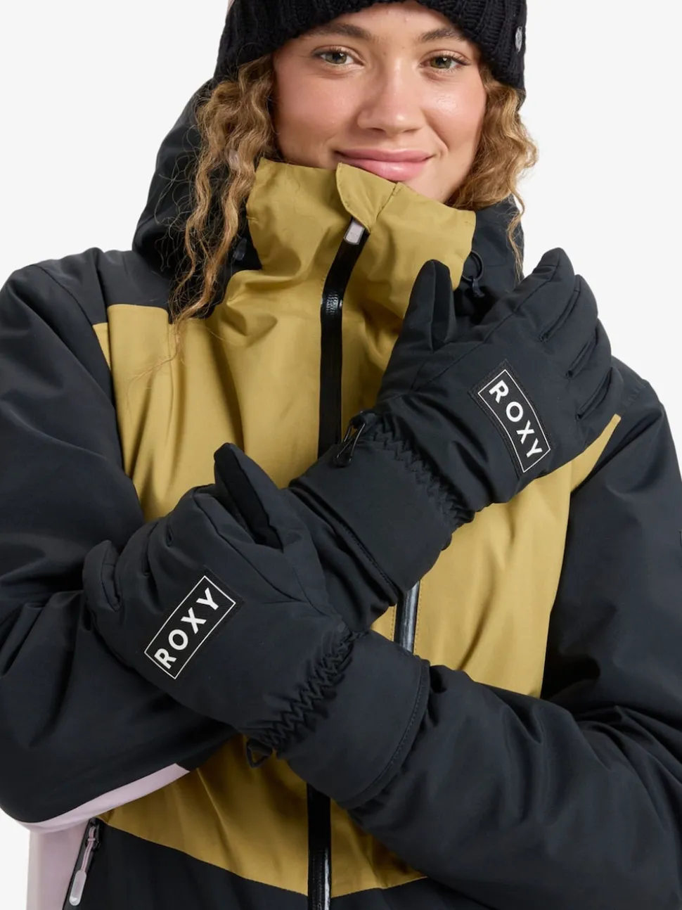 Roxy Black Freshfield Logo Ski Gloves