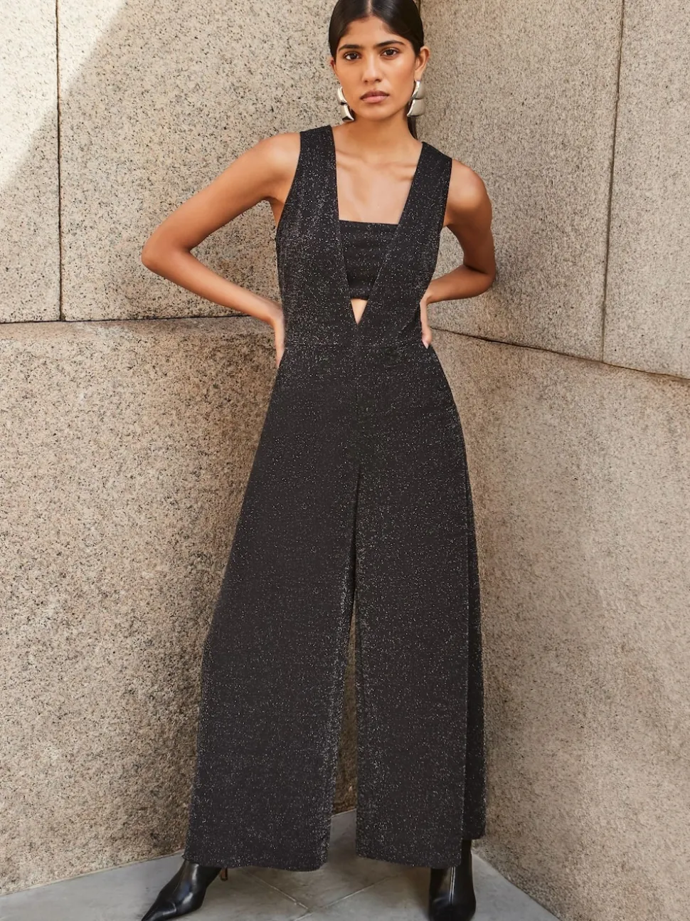 Ro&Zo Black Sparkle Ponte Jumpsuit