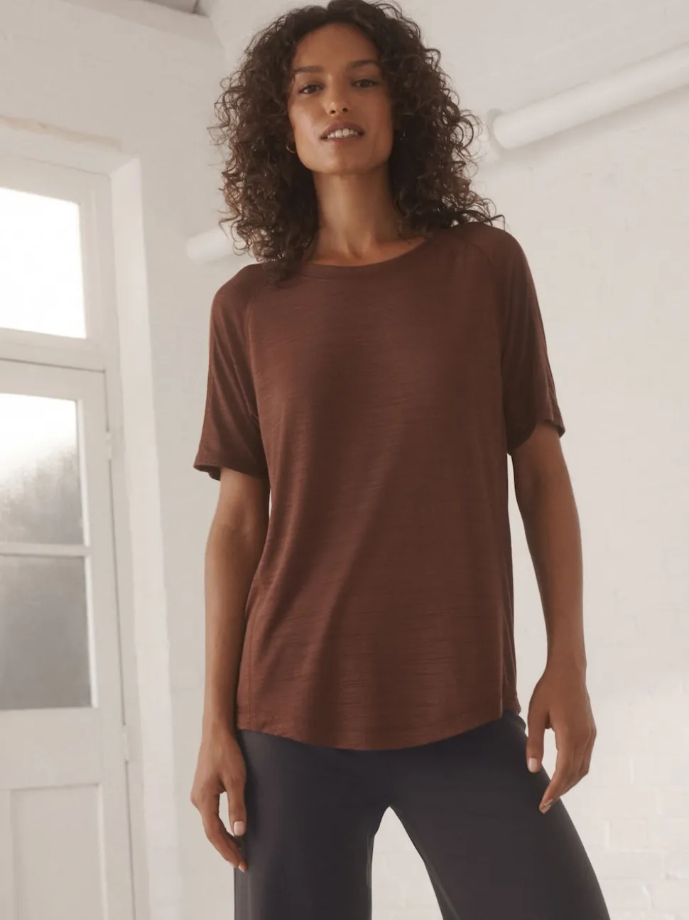 Rust Brown Active Crew Neck Lightweight Short Sleeve T-Shirt