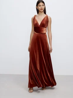 Rust Brown Bridesmaid Velvet Multiway Maxi Dress