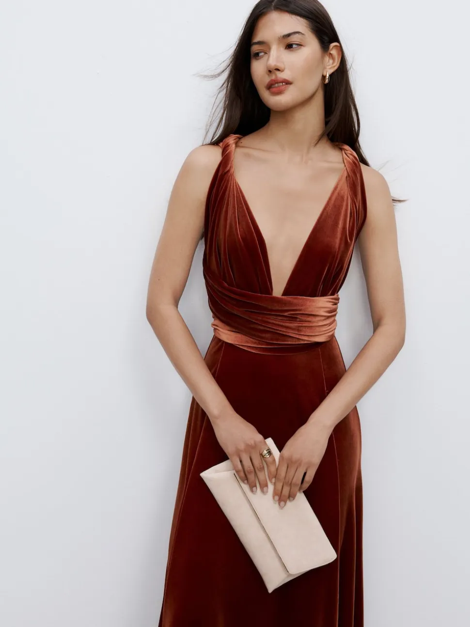 Rust Brown Bridesmaid Velvet Multiway Maxi Dress