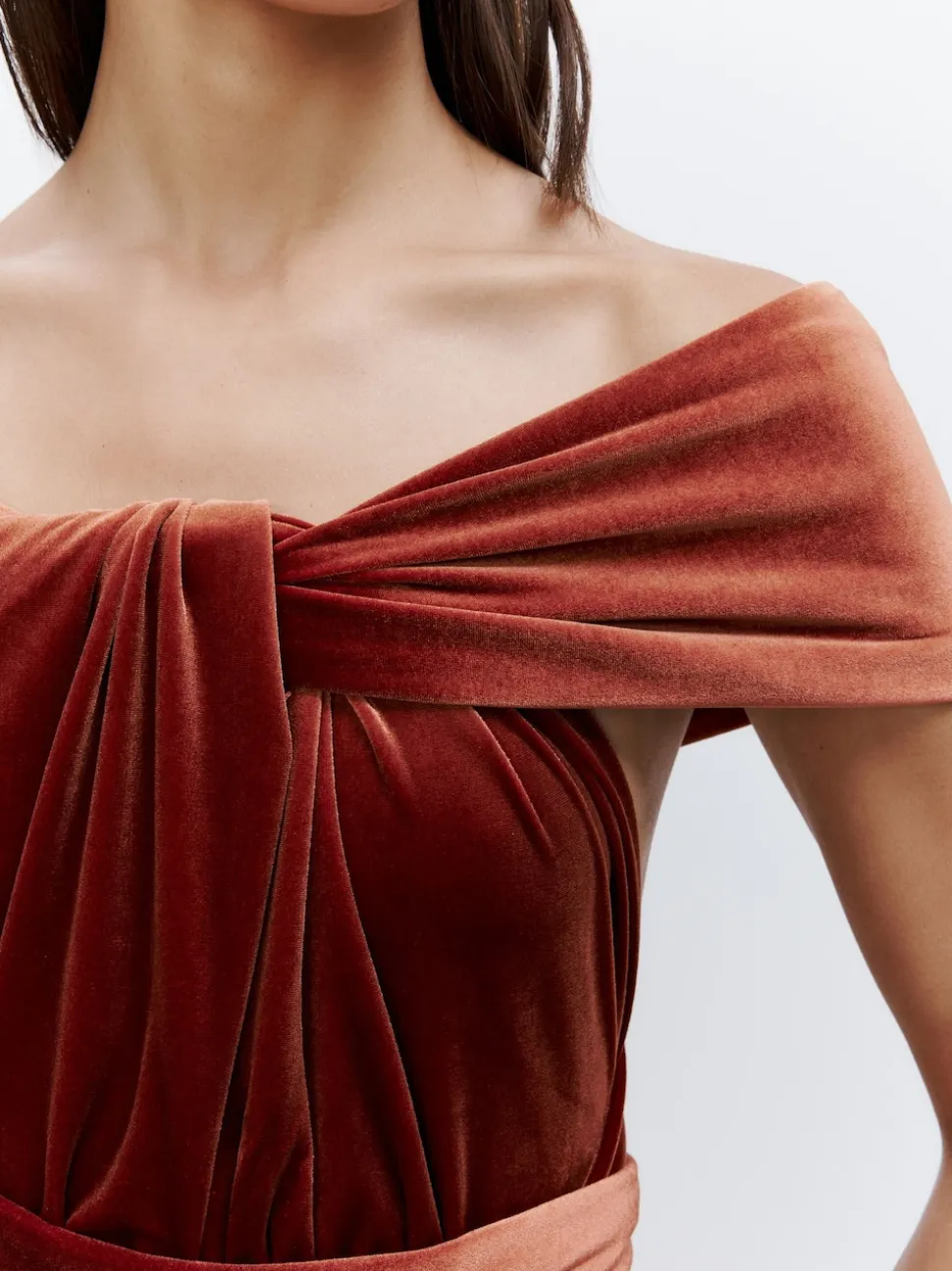 Rust Brown Bridesmaid Velvet Multiway Maxi Dress