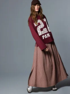 Rust Brown Drop Waist Gingham Maxi Skirt