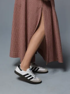 Rust Brown Drop Waist Gingham Maxi Skirt