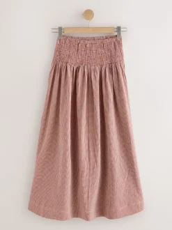 Rust Brown Drop Waist Gingham Maxi Skirt