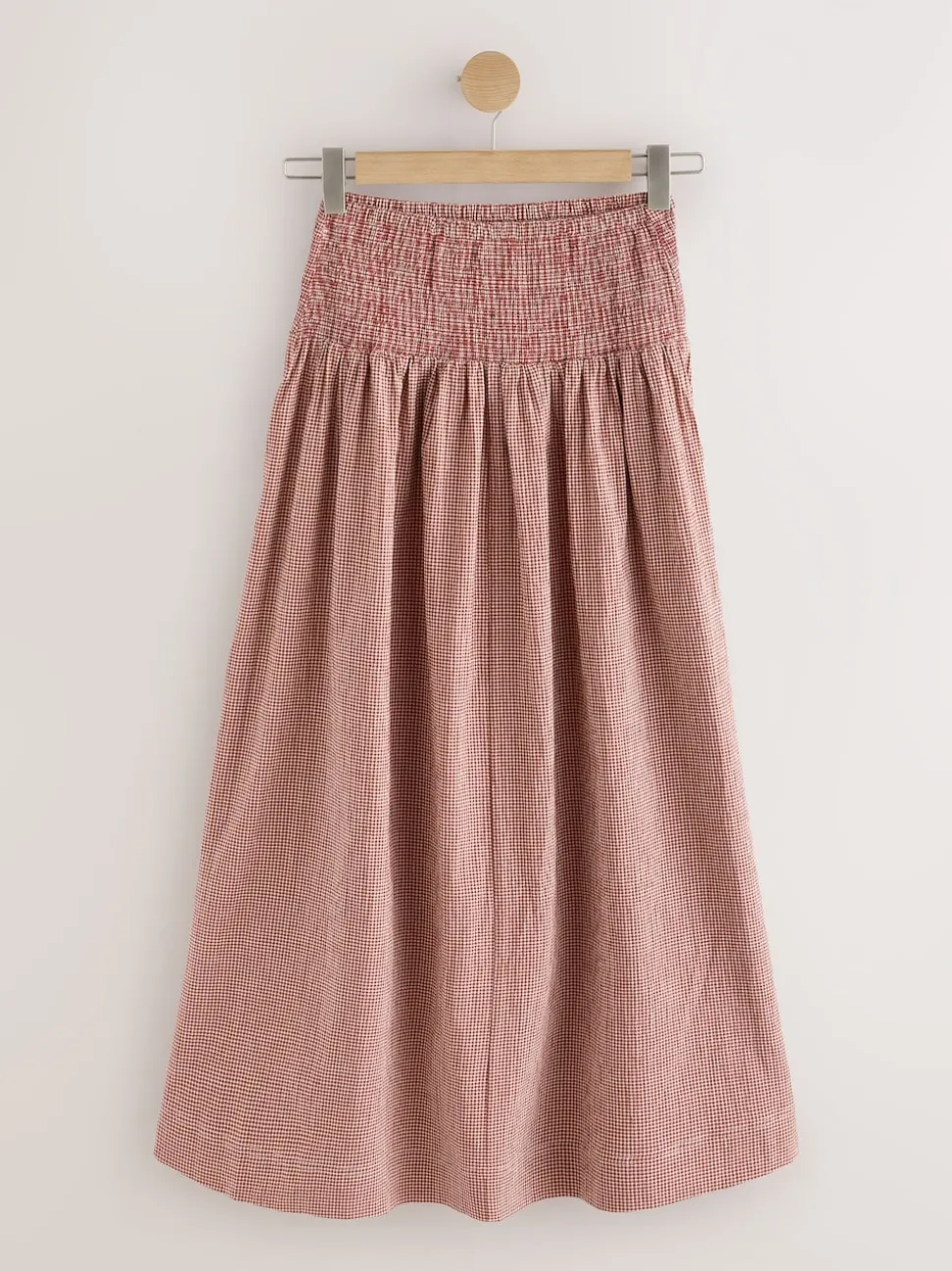 Rust Brown Drop Waist Gingham Maxi Skirt