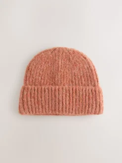 Rust Brown Ribbed Beanie Containing Wool Hat
