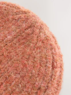 Rust Brown Ribbed Beanie Containing Wool Hat