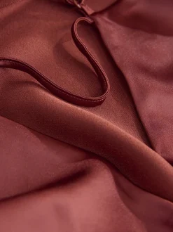 Rust Brown Satin Cowl Neck Wedding Guest Bridesmaid Maxi Dress