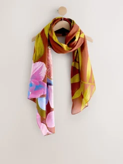 Rust Tropical Print Lightweight Scarf