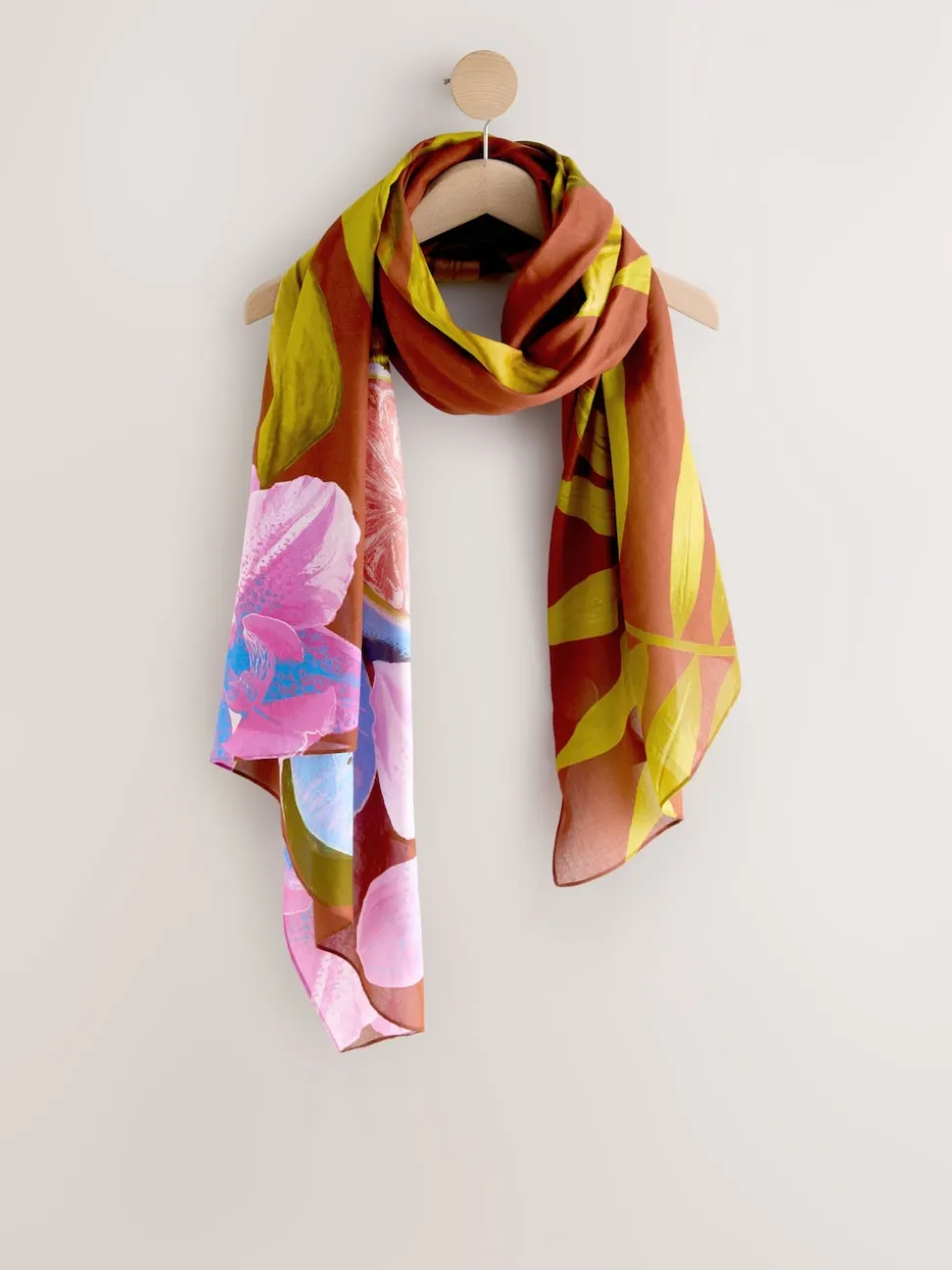 Rust Tropical Print Lightweight Scarf