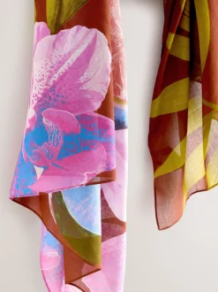 Rust Tropical Print Lightweight Scarf