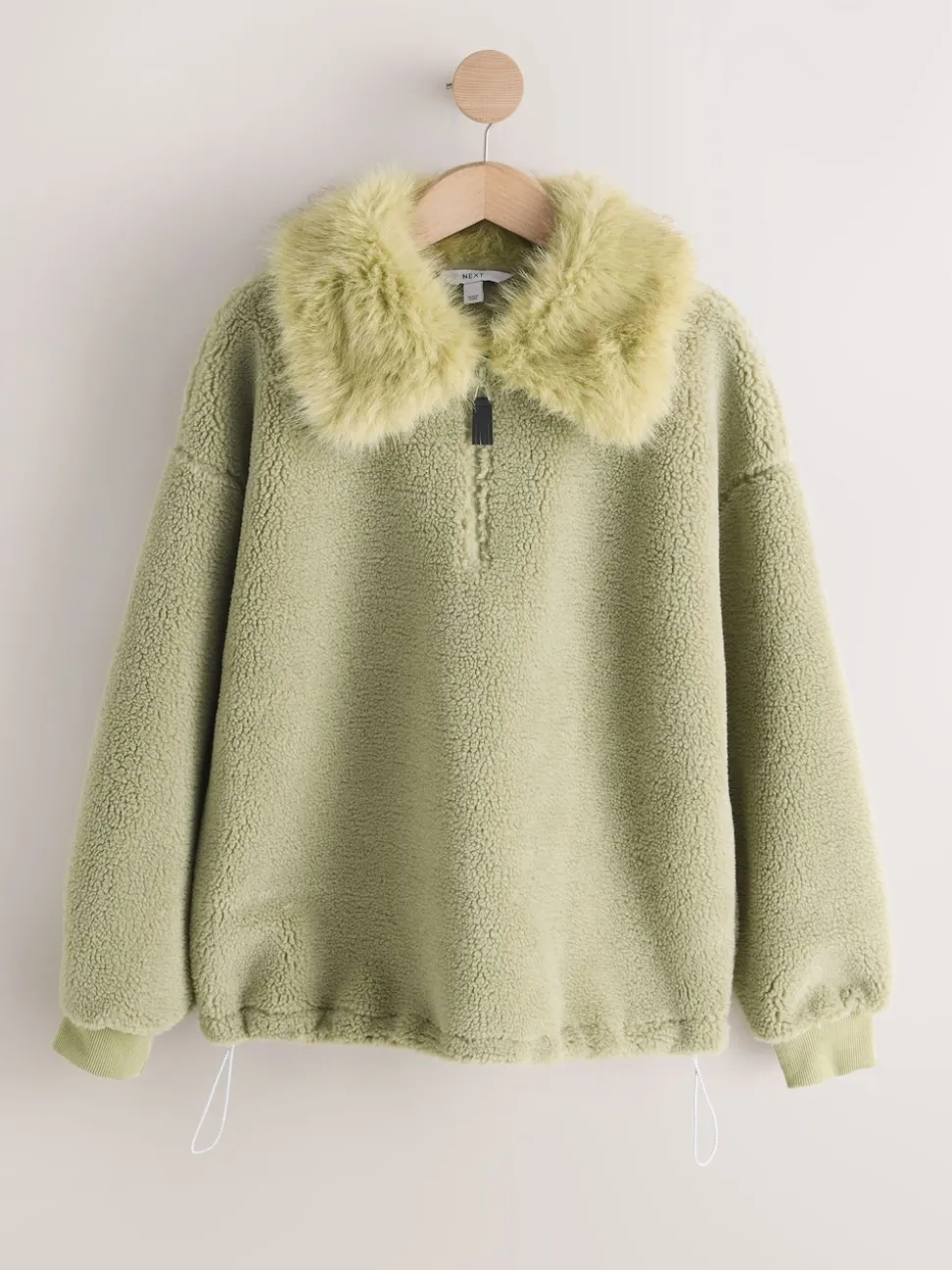 Sage Green Borg Quarter Zip Fleece with Fur Collar