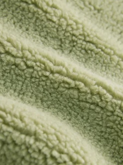 Sage Green Borg Quarter Zip Fleece with Fur Collar