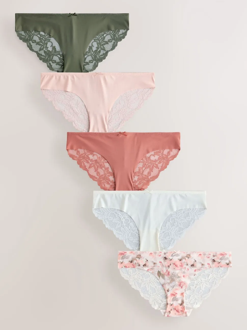 Sage Green Brazilian No VPL Lace Back Briefs 5 Pack