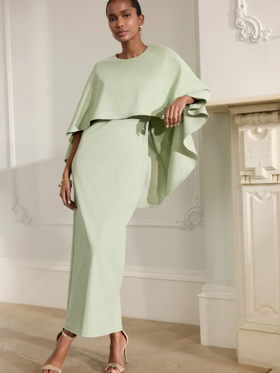 Sage Green Cape Maxi Dress