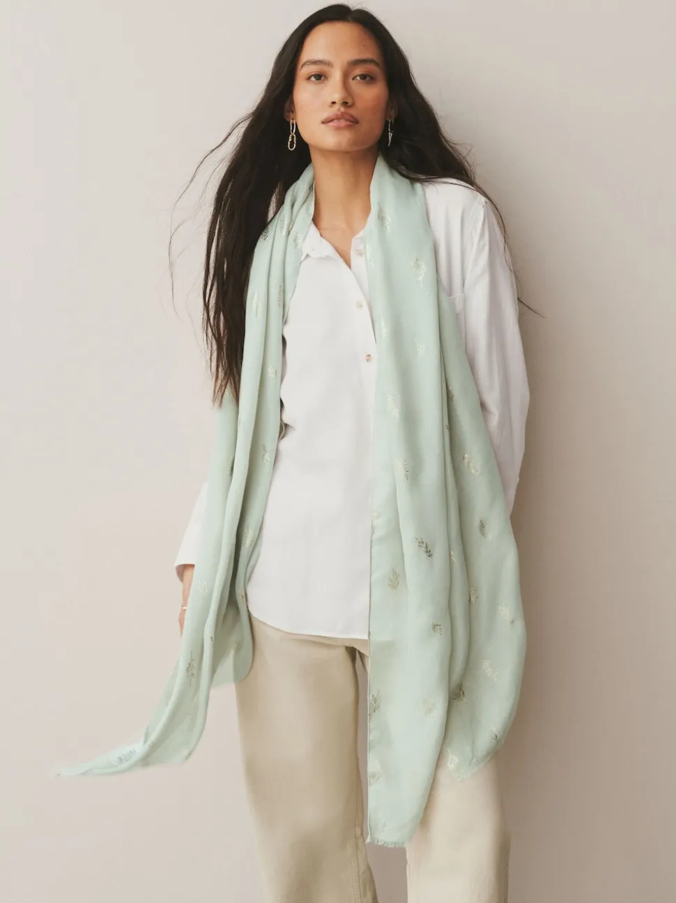 Sage Green Foil Lightweight Scarf