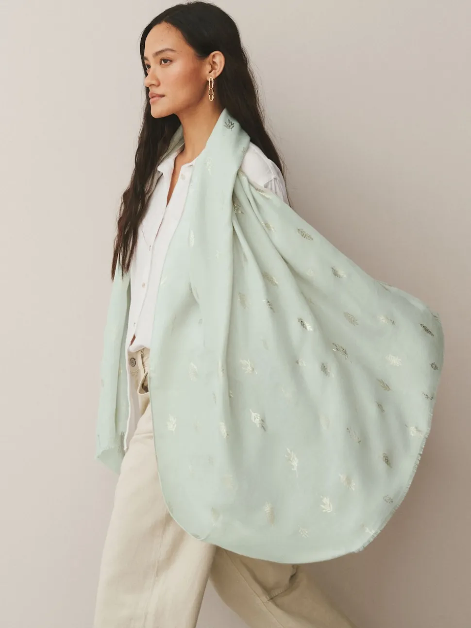 Sage Green Foil Lightweight Scarf
