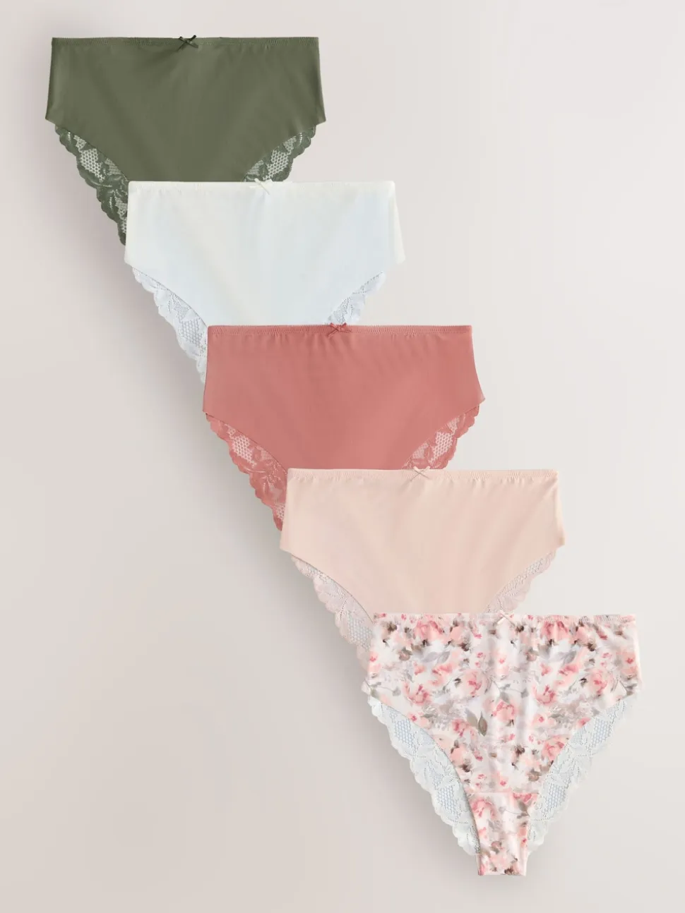 Sage Green High Waist High Leg No VPL Lace Back Briefs 5 Pack