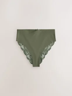 Sage Green High Waist High Leg No VPL Lace Back Briefs 5 Pack