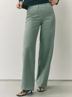 Sage Green Jersey Denim Wide Leg Trousers