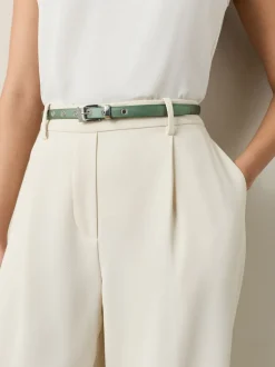 Sage Green Satin Skinny Belt with Diamante Square Buckle