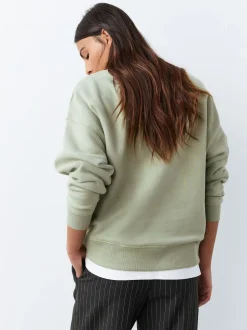 Sage Green Supersoft Peached Essentials Crew Neck Seam Detail Sweatshirt