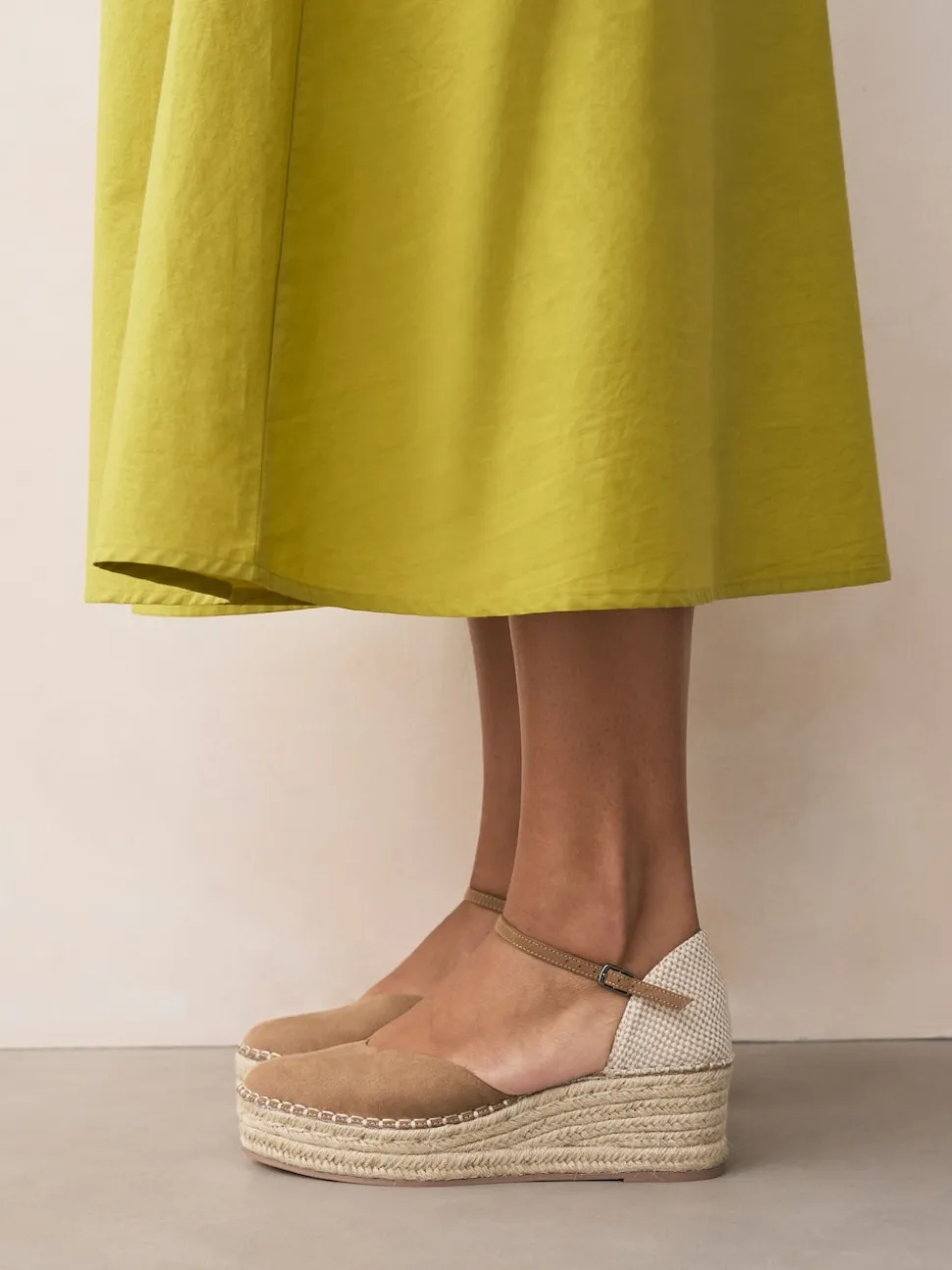 Sand Standard/Wide Fit Closed Toe Platform Espadrille Wedges