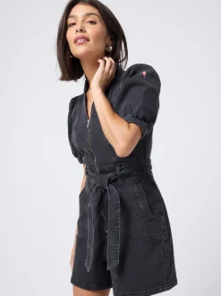 SCAMP & DUDE Black Denim Zip Front Playsuit