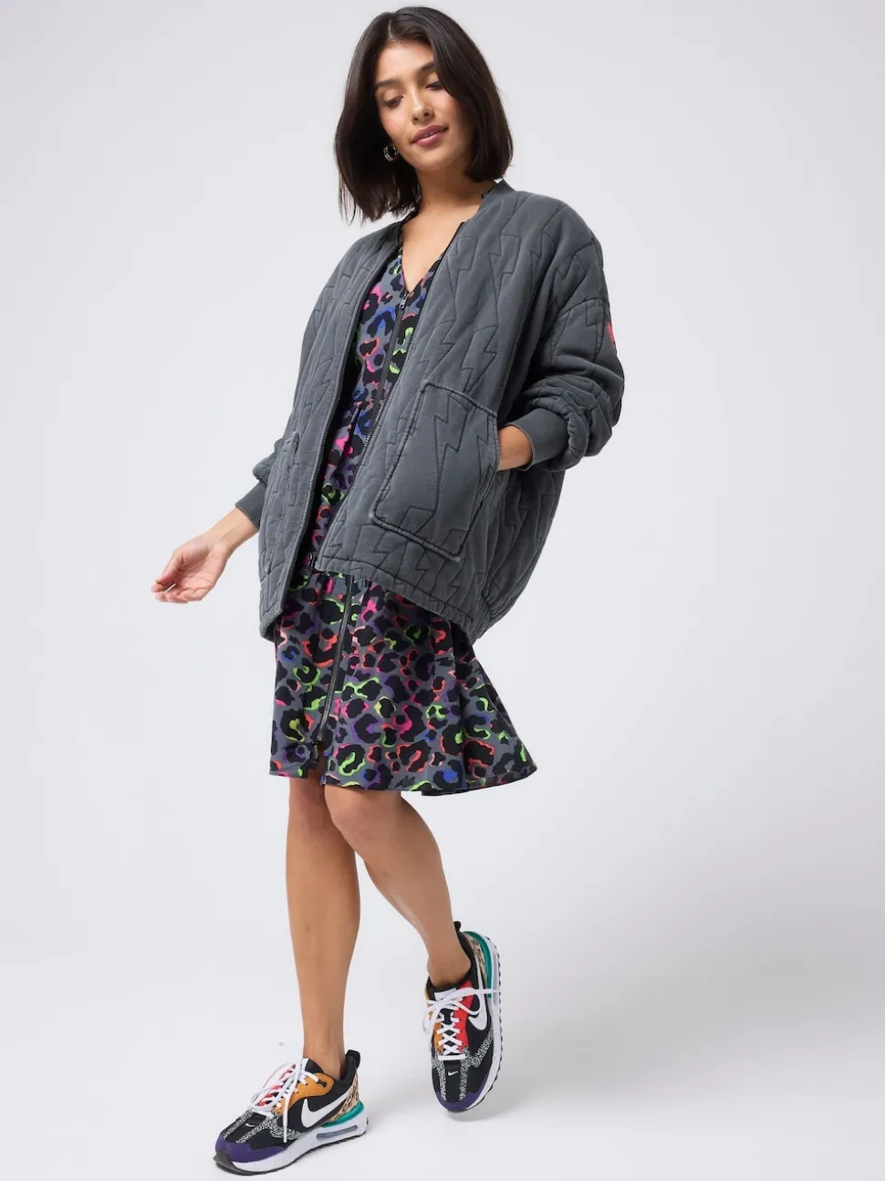 SCAMP & DUDE Black Quilted Bolt Bomber Jacket Light Washed