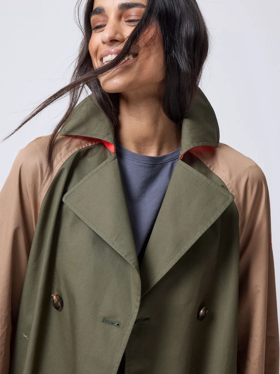 SCAMP & DUDE Green Colour Block Trench Coat