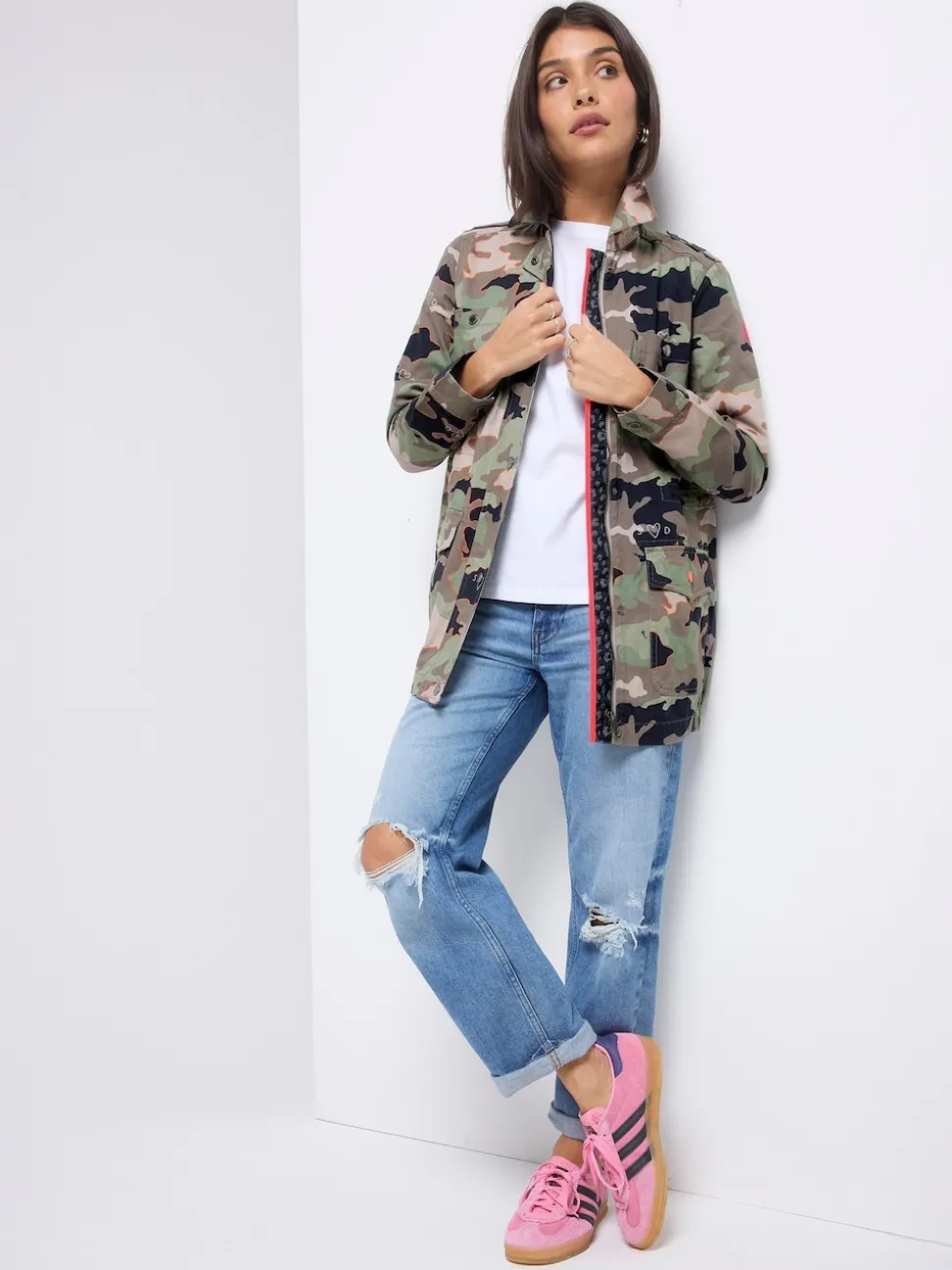 SCAMP & DUDE Green Shacket Cotton Camo Print