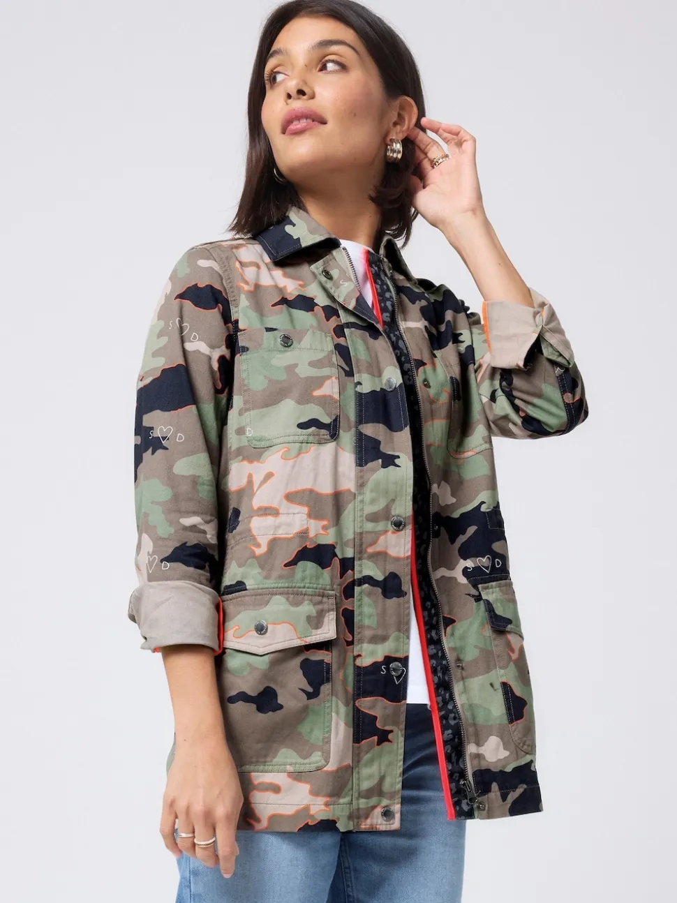 SCAMP & DUDE Green Shacket Cotton Camo Print