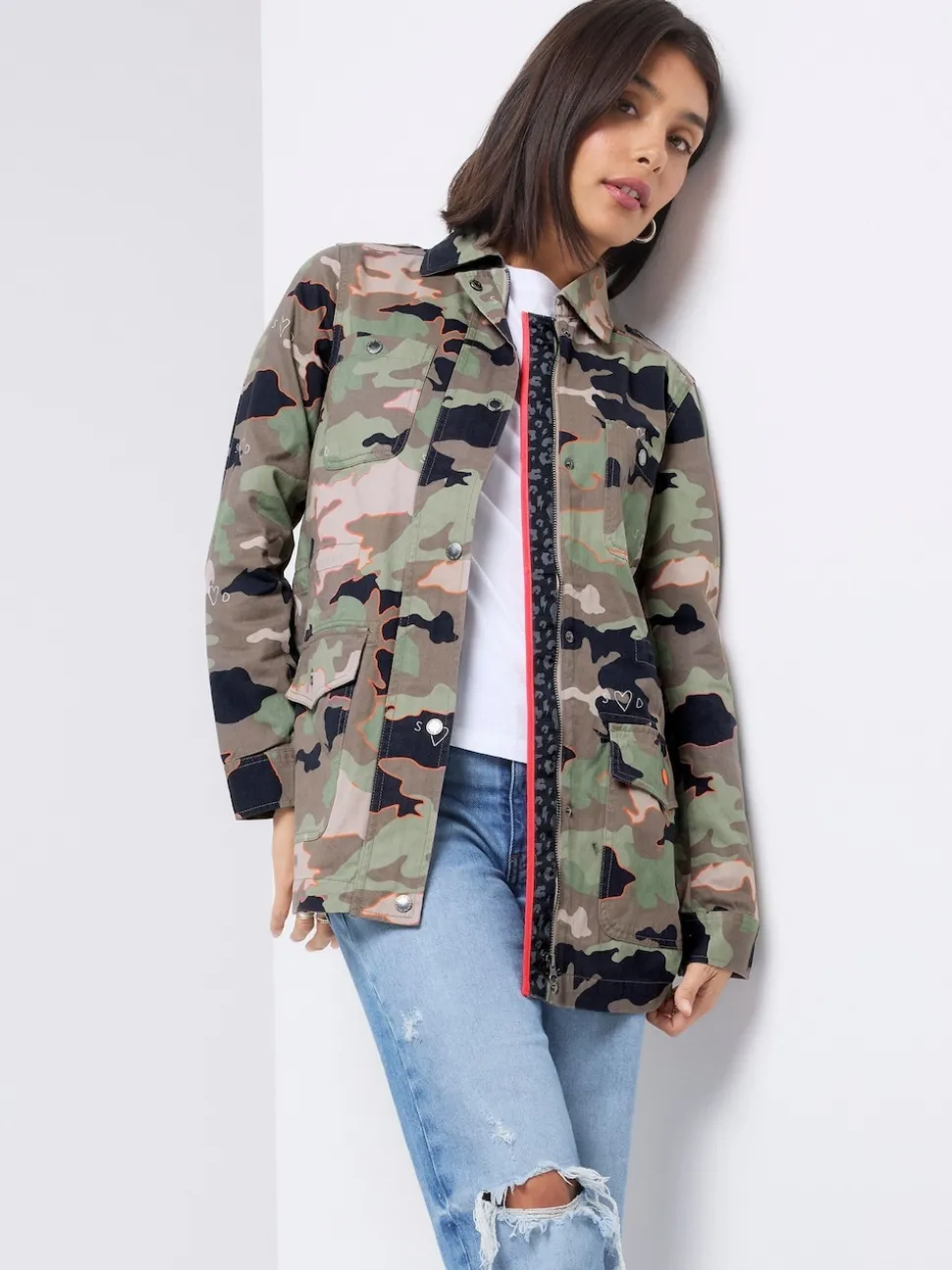 SCAMP & DUDE Green Shacket Cotton Camo Print