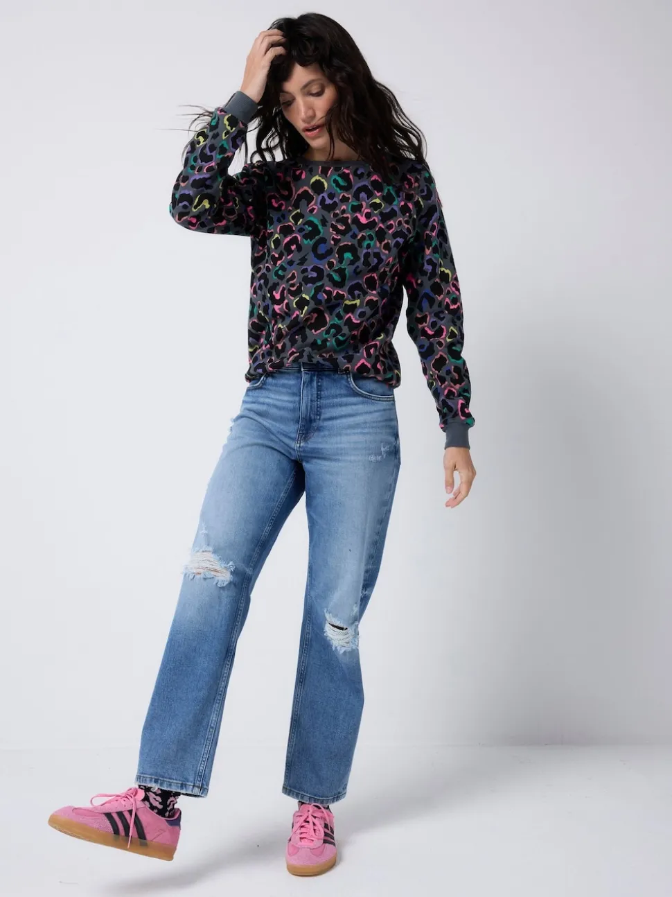 SCAMP & DUDE Grey Classic Sweatshirt with Leopard & Lightning Bolt