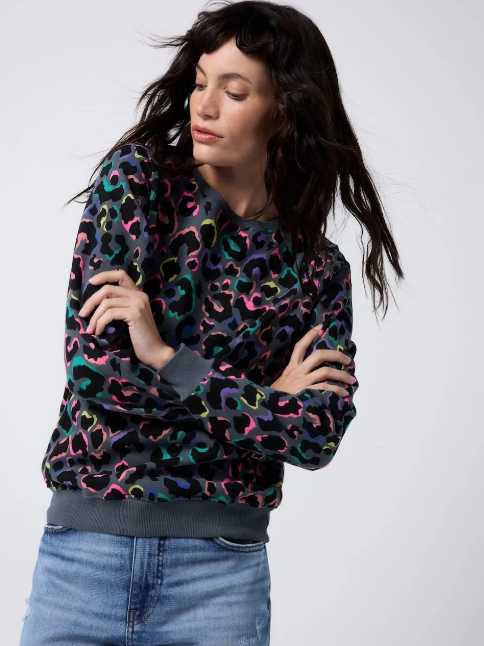 SCAMP & DUDE Grey Classic Sweatshirt with Leopard & Lightning Bolt