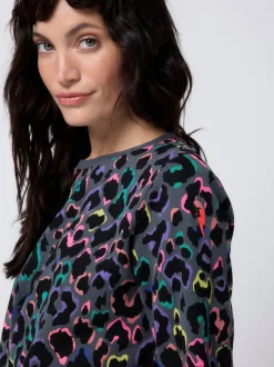 SCAMP & DUDE Grey Classic Sweatshirt with Leopard & Lightning Bolt