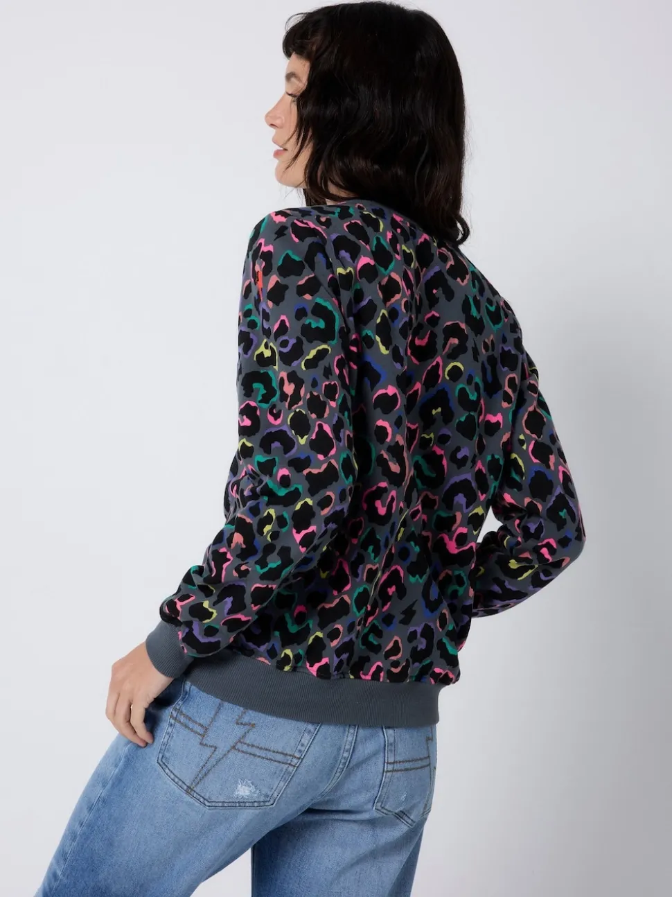 SCAMP & DUDE Grey Classic Sweatshirt with Leopard & Lightning Bolt