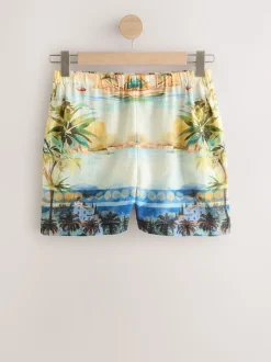 Scenic Print Elasticated Waist Shorts with Linen