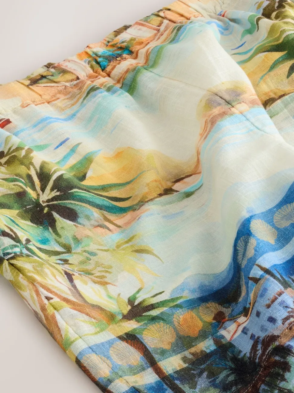 Scenic Print Elasticated Waist Shorts with Linen
