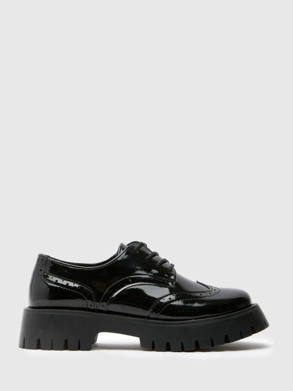 Schuh Black Laina Chunky Patent Brogues