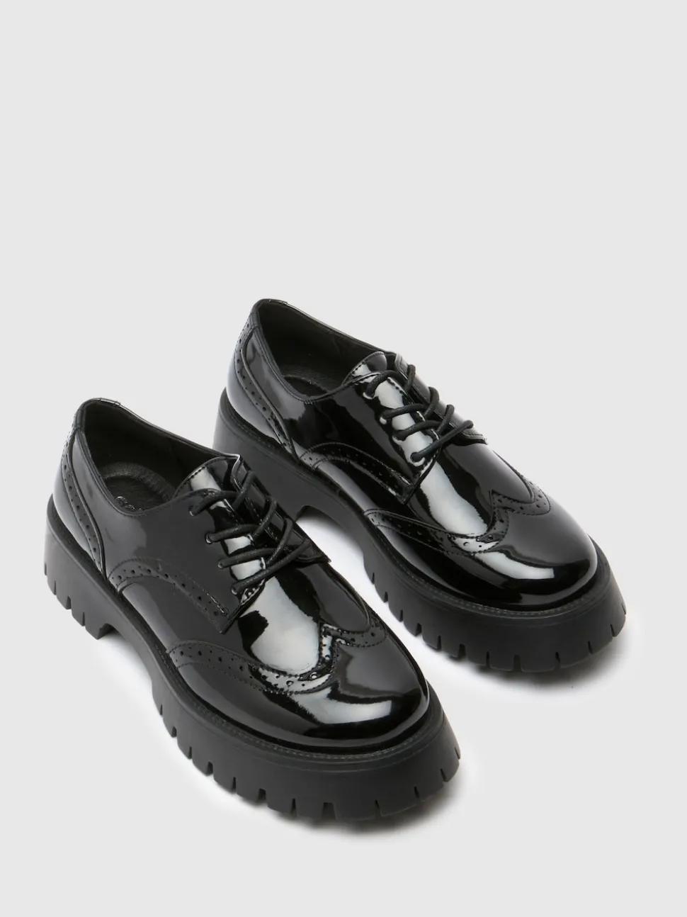 Schuh Black Laina Chunky Patent Brogues