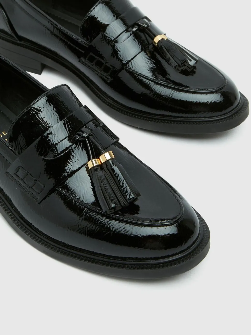 Schuh Black Wide Fit Layne Patent Tassel Loafers