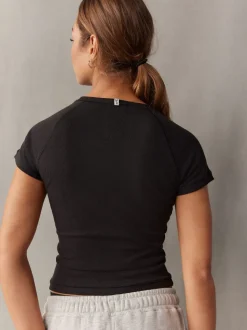 self. Black Fitted Rib T-Shirt
