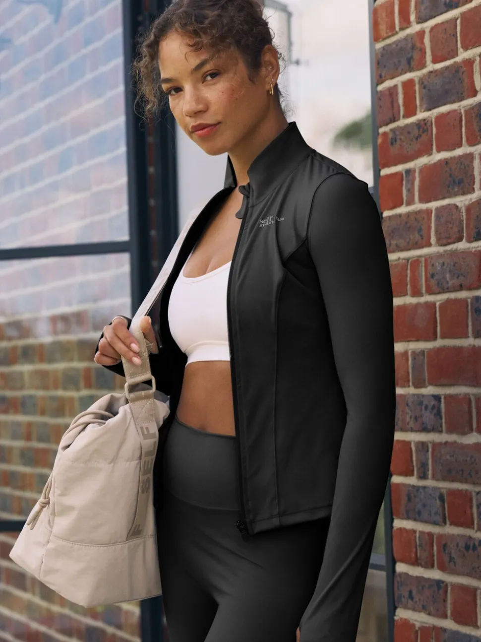 self. Black Long Sculpting Zip Through Jacket