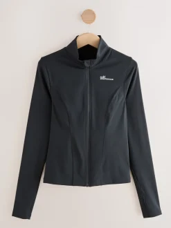 self. Black Long Sculpting Zip Through Jacket