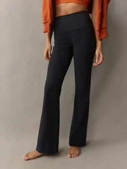 self. Black Rib Wide Leggings