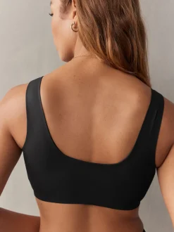 self. Black V-Neckline Smoothing Crop Bra